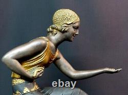 1925 Art Deco statue sculpture by Chiparus, woman with goats, 76cm marble superb