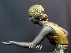 1925 Art Deco statue sculpture by Chiparus, woman with goats, 76cm marble superb