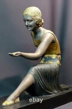 1925 Art Deco statue sculpture by Chiparus, woman with goats, 76cm marble superb