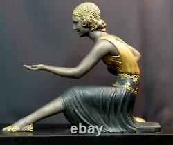 1925 E 76cm Statue Sculpture Art Deco Woman Chiparus Goats Superb Marble