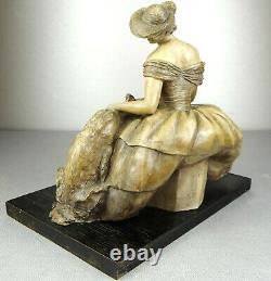 1930/1940 G Cacciapuoti Statue Sculpture Art Deco Earth Cuite Woman Barzoi Dog