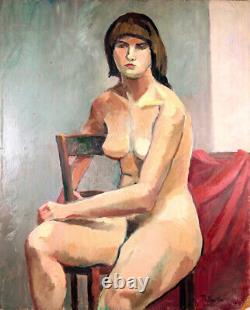 1930 Oil / Panel Woman 60x73cm BARTHELEMY ROUYER Female Nude Art Deco Cubist