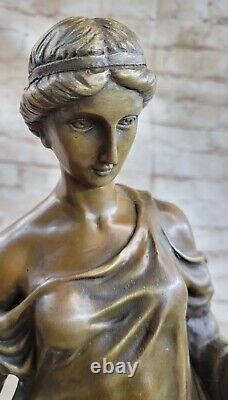 53 CM Western Art Deco Pure Bronze Woman Young Girl Fair Office Sculpture