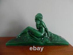 A. Fontana Sculpture Ceramic St Clément Woman Nude Erotic Art Deco Craquelée