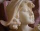 A. Saccardi Bust Sculpture Art Deco Alabaster Or Marble Hat Woman & Pink