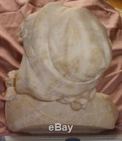 A. Saccardi Bust Sculpture Art Deco Alabaster Or Marble Hat Woman & Pink