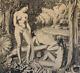 Art Deco Large Etching Signed Nude Women Circa 1925 Large 50 X 60 Cm