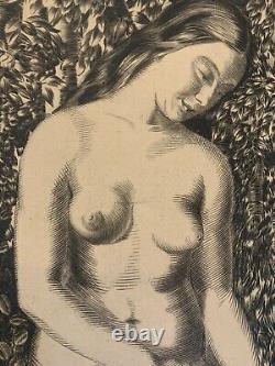 ART DECO Large etching signed Nude Women circa 1925 Large 50 x 60 cm