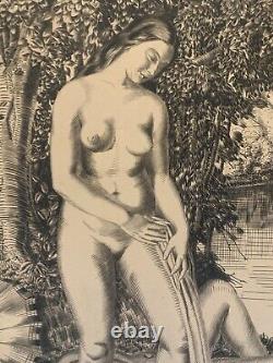 ART DECO Large etching signed Nude Women circa 1925 Large 50 x 60 cm