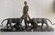 Art Deco Sculpture Bronze Alexandre Ouline Woman With Panthers Maiden Panthers