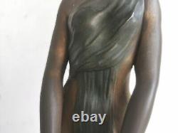 ART DECO Sculpture BRONZE Alexandre OULINE woman with panthers Maiden Panthers