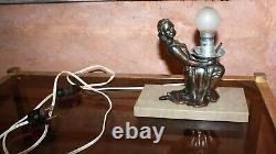 ART DECO WOMAN NIGHT LIGHT lamp in Regule on marble base