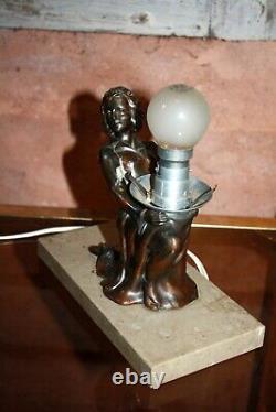 ART DECO WOMAN NIGHT LIGHT lamp in Regule on marble base