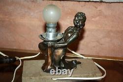 ART DECO WOMAN NIGHT LIGHT lamp in Regule on marble base