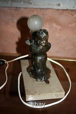 ART DECO WOMAN NIGHT LIGHT lamp in Regule on marble base