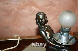 ART DECO WOMAN NIGHT LIGHT lamp in Regule on marble base