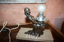 ART DECO WOMAN NIGHT LIGHT lamp in Regule on marble base