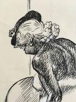 Abel FAIVRE Ink Caricature Humor Sunstroke Doctor Woman Granny