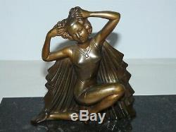 About Art Deco Woman In Regulated On Marble Plate Signs Molin 1930 XX Sculpture