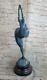 Abstract Art Bronze Marble Base Sculpture Nude Woman Sexy Statue Figure Deco