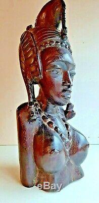 African Female Bust Statue Art Deco Wooden Ebony Top 40 CM Diam 15