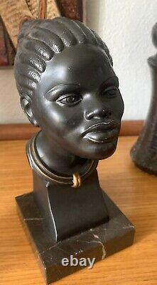Africanist bust of a Mangbetu woman in art deco metal 1930's style by Karl Hagenauer