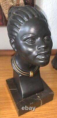 Africanist bust of a Mangbetu woman in art deco metal 1930's style by Karl Hagenauer
