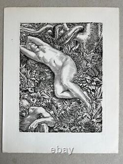 Albert Decaris Engraving Etching Eve and Serpent Nude Woman Art Deco Study
