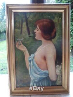 Alexandre Alaux (1851-1932) -oil / Canvas-woman Dragonfly-1918-art-deco-oil