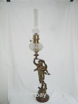 Ancienne Lampe À Pétrole Statue Femme Le Trépuscule By Bruchon Signed