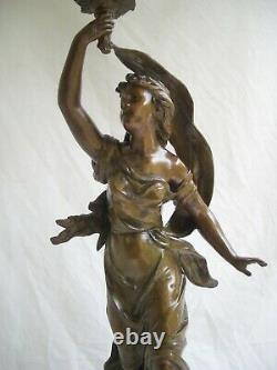 Ancienne Lampe À Pétrole Statue Femme Le Trépuscule By Bruchon Signed