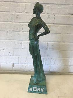 Ancient Art Deco Green Patinated Bronze Sculpture Russian Female Dancer