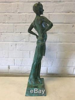 Ancient Art Deco Green Patinated Bronze Sculpture Russian Female Dancer