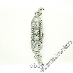 Ancient Art Deco Platinum 2.20ctw Marquise & Diamond Round Handle Watch Bracelet