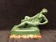 Ancient Art Deco Signed Bercos Green Patinated Regule Nude Woman Figurine