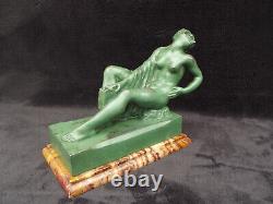 Ancient Art Deco Signed BERCOS Green Patinated Regule Nude Woman Figurine