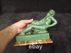 Ancient Art Deco Signed BERCOS Green Patinated Regule Nude Woman Figurine