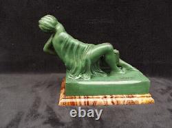 Ancient Art Deco Signed BERCOS Green Patinated Regule Nude Woman Figurine