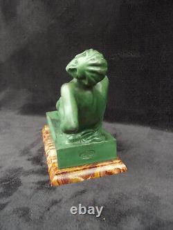 Ancient Art Deco Signed BERCOS Green Patinated Regule Nude Woman Figurine