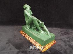 Ancient Art Deco Signed BERCOS Green Patinated Regule Nude Woman Figurine