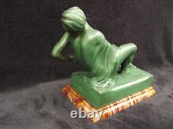 Ancient Art Deco Signed BERCOS Green Patinated Regule Nude Woman Figurine