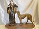 Ancient Art Deco Statue Menneville Rochard Sculpture Woman Greyhound French Art