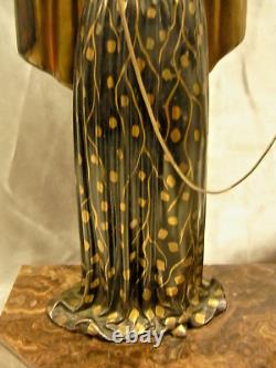 Ancient Art Deco Statue Menneville Rochard Sculpture Woman Greyhound French Art