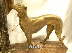 Ancient Art Deco Statue Menneville Rochard Sculpture Woman Greyhound French Art