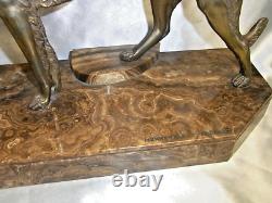 Ancient Art Deco Statue Menneville Rochard Sculpture Woman Greyhound French Art