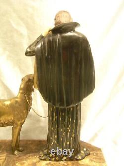 Ancient Art Deco Statue Menneville Rochard Sculpture Woman Greyhound French Art