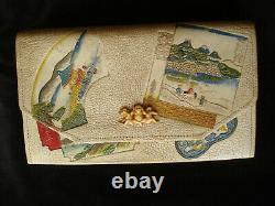 Ancient Art Deco Stock Exchange Japan 3 Ancient Monkeys Flapper Clutch Purse Bag