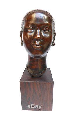 Ancient Bronze Indochinese Woman Art Deco School Of Fine Arts C. 1910-1930