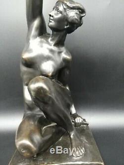 Ancient Bronze Sculpture Art Deco Flare Woman Naked A Puttemans Brussels