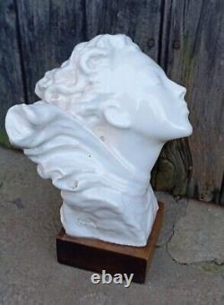 Ancient Bust of Woman Ceramic ART DECO Sculpture Statue signed era Adnet